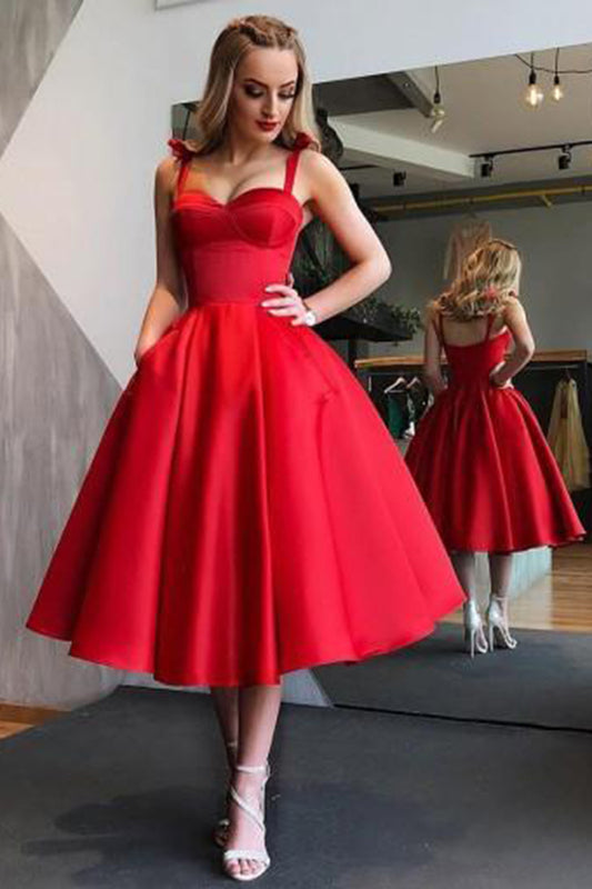 Chic Red Sweetheart Spaghetti Straps A Line Homecoming Dresses