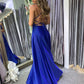 Simple Blue Sleeveless A Line Satin Prom Dresses Bridesmaid Dresses