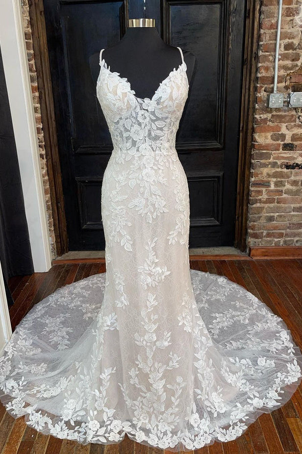 Mermaid V-Neck Long Sleeves Elegant Wedding Dress main image 1