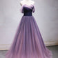 Tulle Party Dresses Ombre Off the Shoulder Long Evening Dresses A Line Prom Dresses