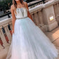 Beaded Formal Evening Dresses Strapless A Line Tulle Sparkly Long Prom Dresses