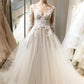 Classic V Neck Long Sleeves Tulle Lace Appliques Ball Gown Wedding Dresses