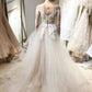 Classic V Neck Long Sleeves Tulle Lace Appliques Ball Gown Wedding Dresses