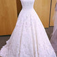 Chic Round Neck Open Back A Line Sleeveless Lace Appliques Wedding Dresses