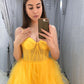 Tulle Spaghetti Straps Yellow Ruffles Evening Dresses A Line Long Prom Dresses