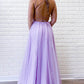 Lilac A Line Tulle Lace Evening Dresses Appliques Long Prom Dresses