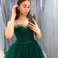 Ball Gown Tulle Spaghetti Straps Formal Evening Dresses Green Long Prom Dresses