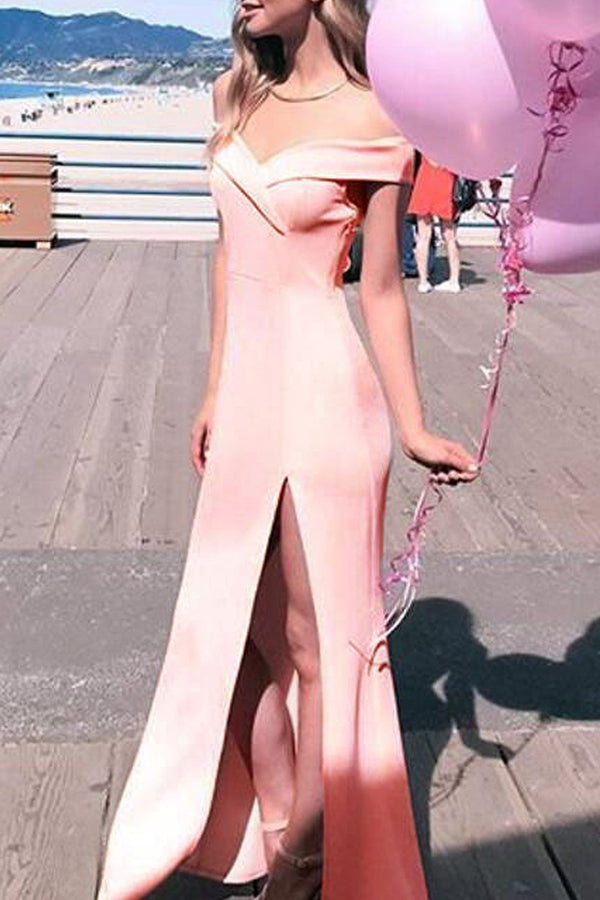 Black Sheath Floor Length Off Shoulder Mid Back Side Slit Prom Dress,Party Dress P178 - Ombreprom