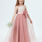 Spaghetti Strap Sequined Tulle Flower Girl Dresses With Flower Bow