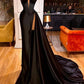 Black Spaghetti Straps Split Chapel Trailing Evening Prom Dresses