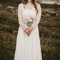 Elegant Long Sleeves Lace Chiffon With Appliques Floor Length Wedding Dresses
