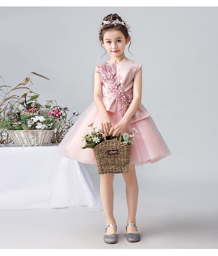 Lovely Pink Sleeveless Tulle Floral Appliques Flower Girl Dresses