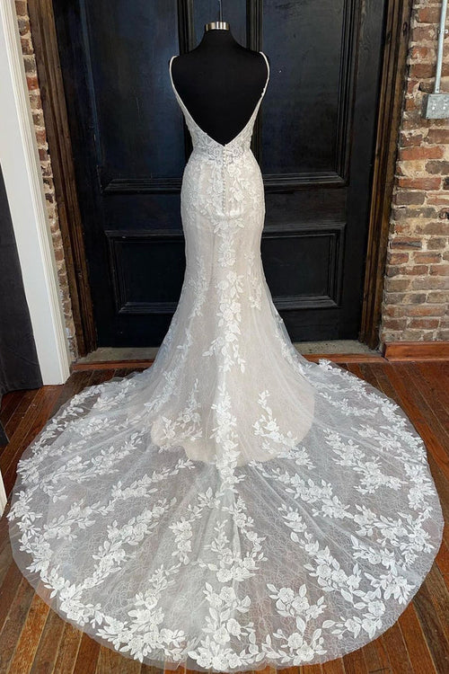 Charming Mermaid Round Neck Lace Wedding Dresses VK24020402