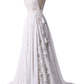 Bohemia Long V-neck Backless Elegant Beach Wedding Dresses Lace Bridal Dress W0010