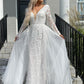 Mermaid V Neck Backless Long Sleeves Tulle Wedding Dresses
