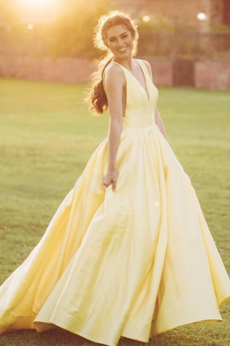 Yellow Sleeveless A Line Long Prom Dress PD1117