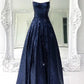 Stunning Sleeveless A Line Navy Blue Sequin Prom Dress PD1102