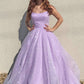 Lilac Sleeveless A Line Sequins Long Prom Dress PD1106