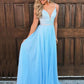 Light Blue Sleeveless Prom Dresses A Line Evening Dresses