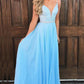 Light Blue Sleeveless Prom Dress A Line Evening Dress PD1110