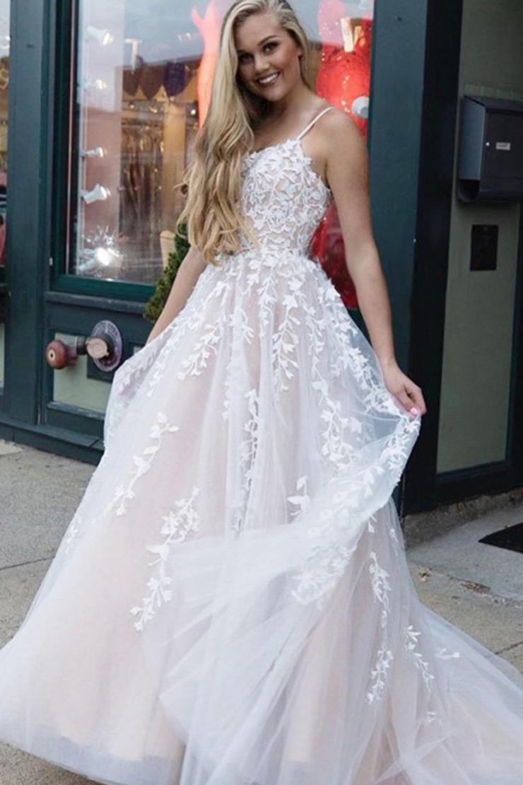 Pretty Long Prom Dress Lace Appliques Princess Dress PD1114