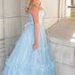 A Line Tulle Princess Formal Evening Dresses Sky Blue Long Prom Dresses