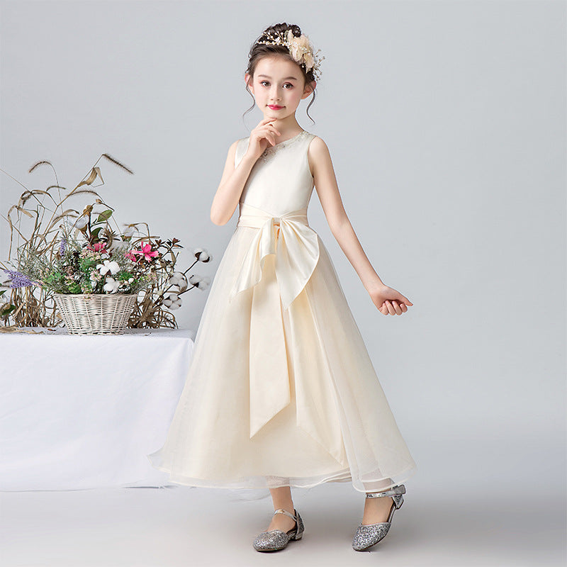 A Line Ivory Sleeveless Tulle Beaded Flower Girl Dresses