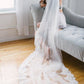 Alencon Lace Trim Long Ivory With Applique Wedding Bridal Veil V13 - Ombreprom