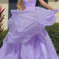 Long Princess Lavender Tiered A Line Spaghetti Straps Prom Dresses