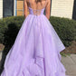 Long Princess Lavender Tiered A Line Spaghetti Straps Prom Dresses