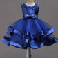 Cute Blue Satin Round Neck With Beaded Ball Gown Flower Girl Dresses