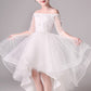 Cute Off The Shoulder High Low Half Sleeves Tulle Flower Girl Dresses