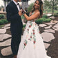 Elegant Lace A Line Backless Prom Dresses with Handmade Flower Appliques