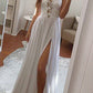 Simple Chiffon Lace Halter Prom Dresses with Split Side Long Party Dresses
