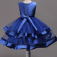 Cute Blue Satin Round Neck With Beaded Ball Gown Flower Girl Dresses