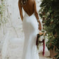 Simple Mermaid Sleeveless V Neck Backless Sweep Train Wedding Dress W401