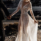 Sparkly V Neck Long Sleeves See Through Sequins Wedding Dresses
