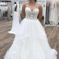Chic Strapless Sweetheart Lace Ball Gown Wedding Dresses with Ruffles