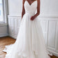 White V Neck Tulle Long Prom Dress Evening Dress