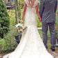 Chic Mermaid Sleeveless Brush Train V Neck Sweetheart Lace Wedding Dresses