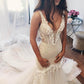 Products Charming Elegant Mermaid Zipper Back Lace Tulle Long V Neck Modest Wedding Dresses With Appliques W363