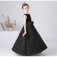 Sparkly A Line Black Sleeveless Bownot Flower Girl Dresses