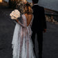Sparkly V Neck Long Sleeves See Through Sequins Wedding Dresses
