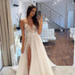 Gorgeous V Neck A Line Tulle Wedding Dresses with Appliques
