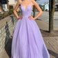 Sparkle Dresses A-line Lilac V-neck Formal Dresses Spaghetti Straps Long Prom