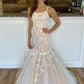 Beautiful Sleeveless Tulle Lace Appliques Mermaid Long Prom Dress