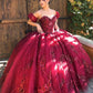 Burgundy Off Shoulder Tulle Lace Long Prom Dresses Sweet 16 Dresses