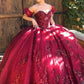 Burgundy Off Shoulder Tulle Lace Long Prom Dress Sweet 16 Dress