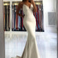Simple Ivory V Neck Satin Mermaid Long Prom Dress