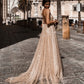 Luxury Spaghetti Straps Sequin Shiny Sweep Train V Neck Hottest Prom Dresses For Special Day